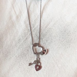 Heart and Key Charm Gemstone Necklace